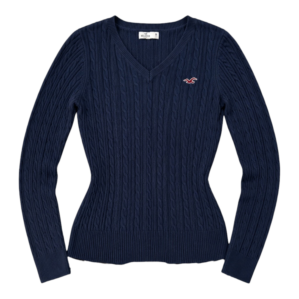 Hollister Navy Cable Knit Sweater – V-Neck