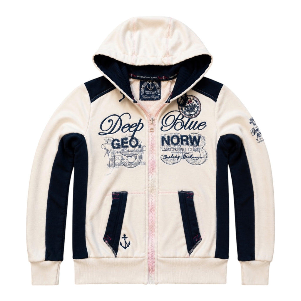 Cream & Navy Graphic Zip Hoodie – Geographical Norway