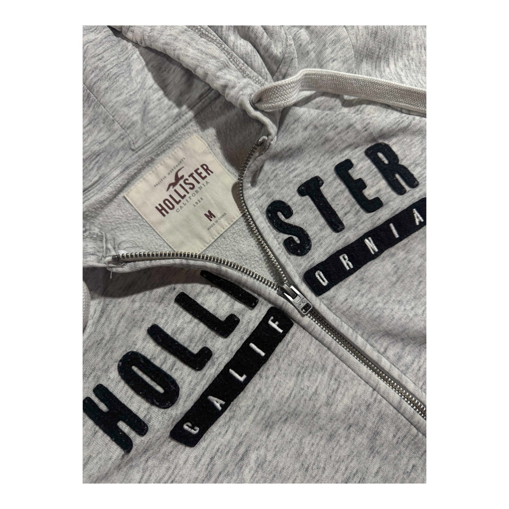 Hollister Grey Zip-Up Hoodie – Embroidered Logo