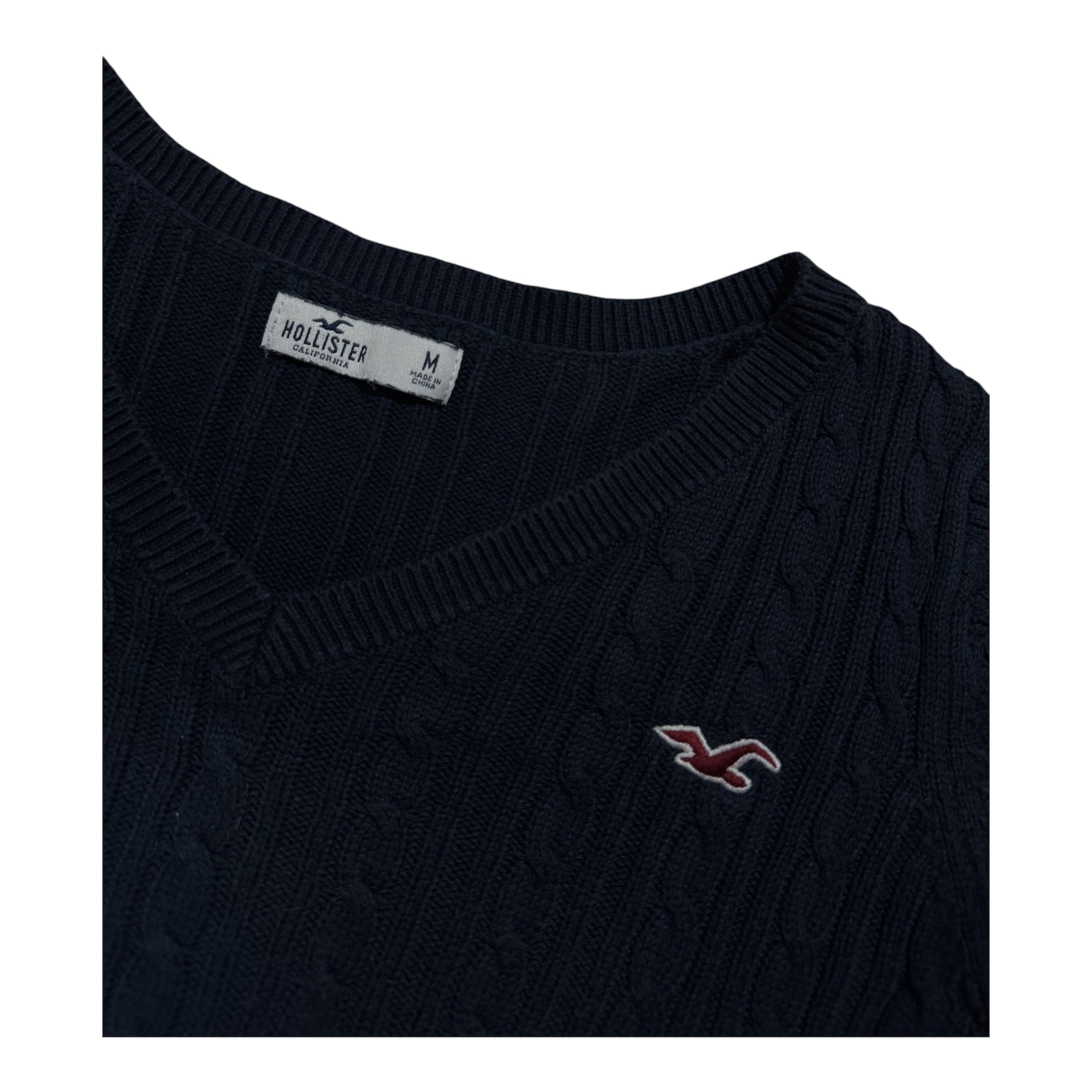 Hollister Navy Cable Knit Sweater – V-Neck
