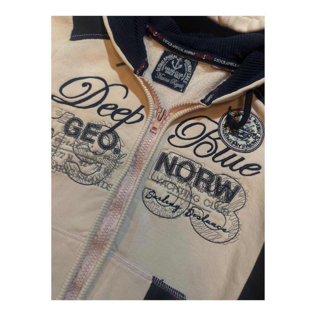 Cream & Navy Graphic Zip Hoodie – Geographical Norway