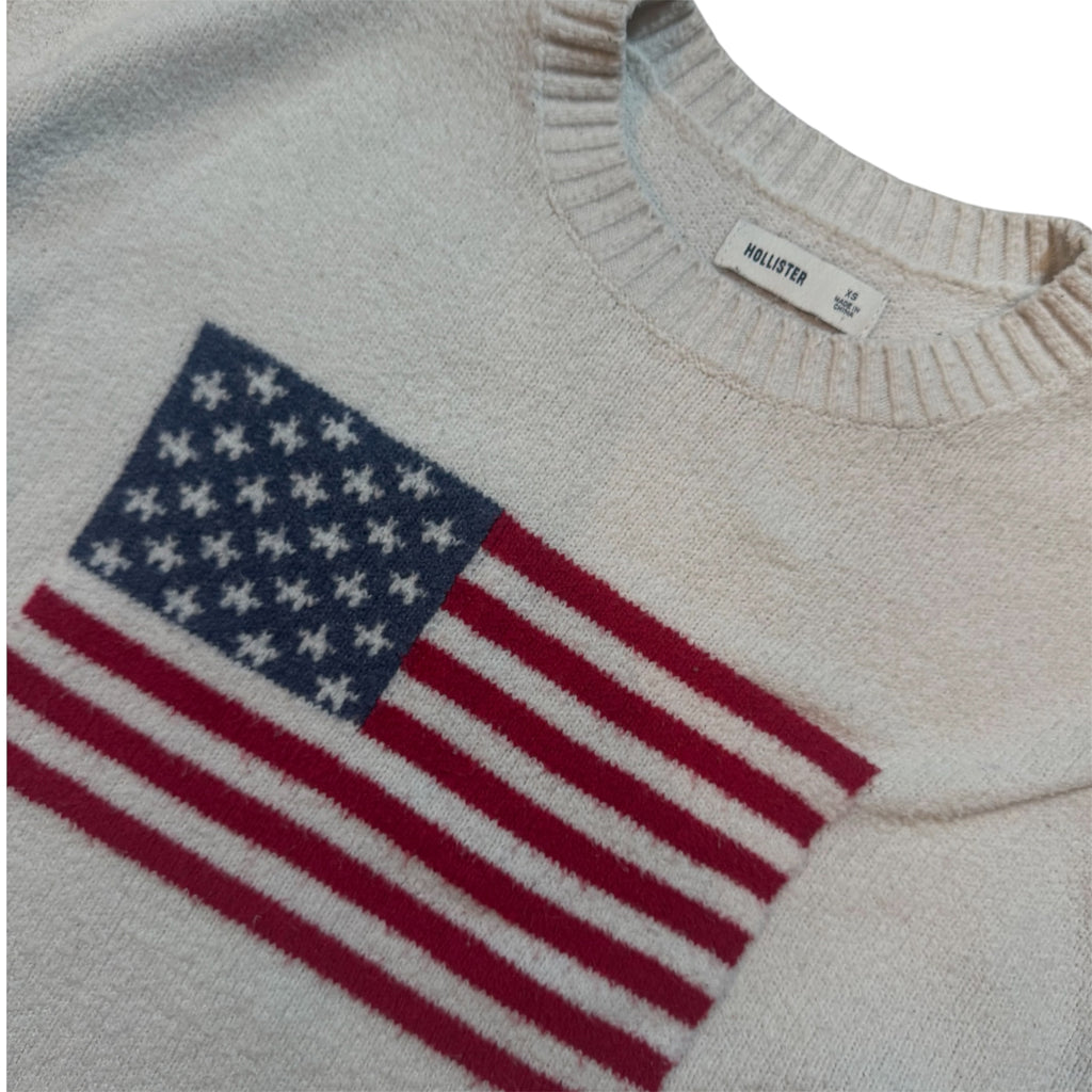 Hollister Cream American Flag Knit Sweater