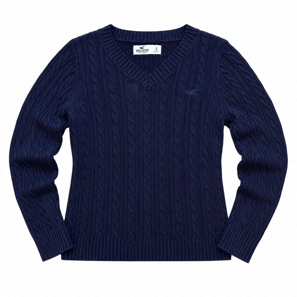 Dark Blue Hollister Cable-Knit Sweater