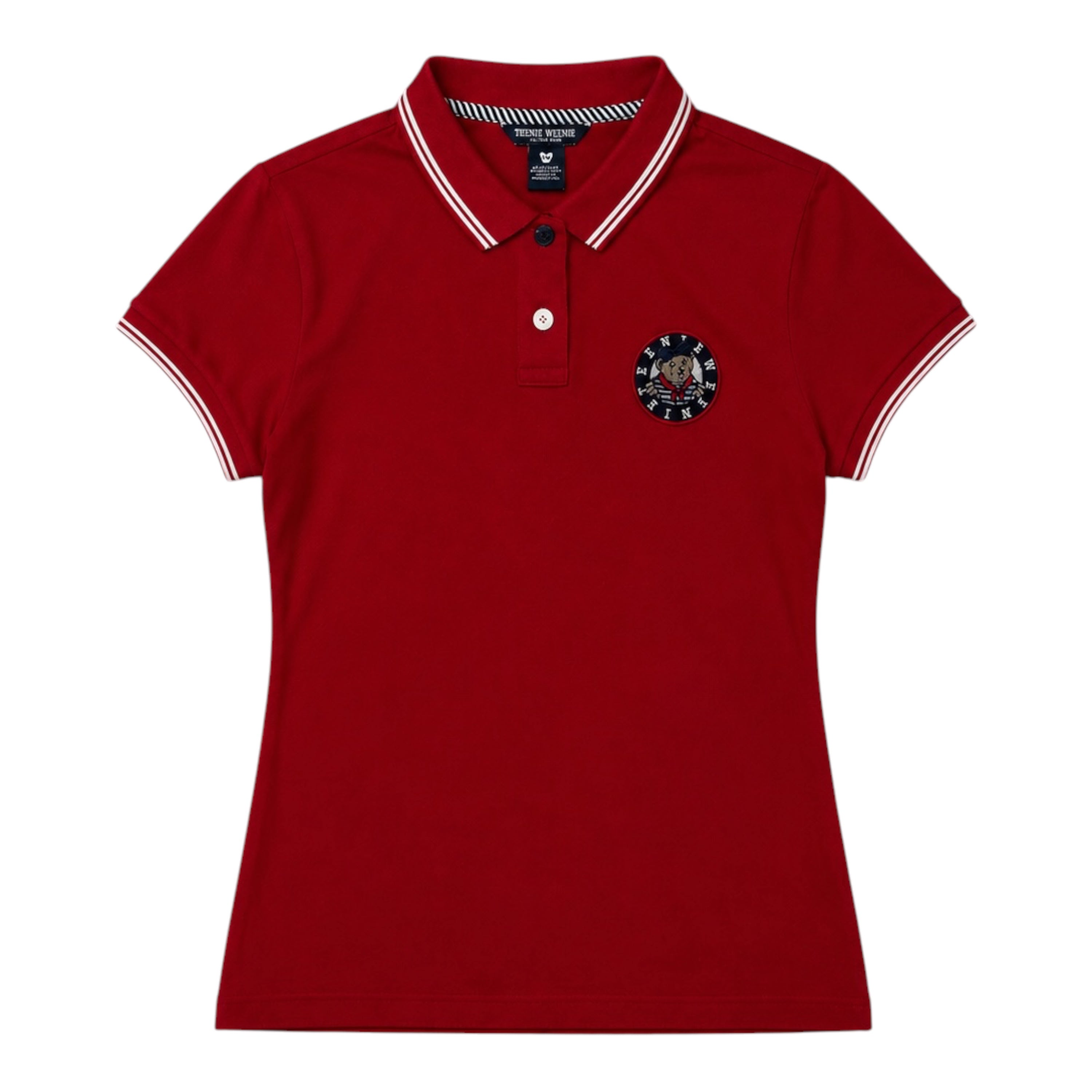 Red Polo Shirt with Embroidered Bear Patch