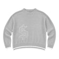 Grey Knit Sweater with Embroidered Graphic – Oversized Fit