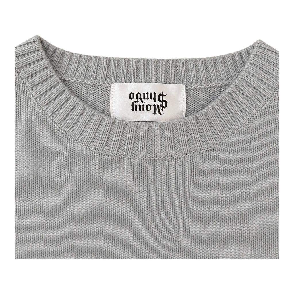 Grey Knit Sweater with Embroidered Graphic – Oversized Fit