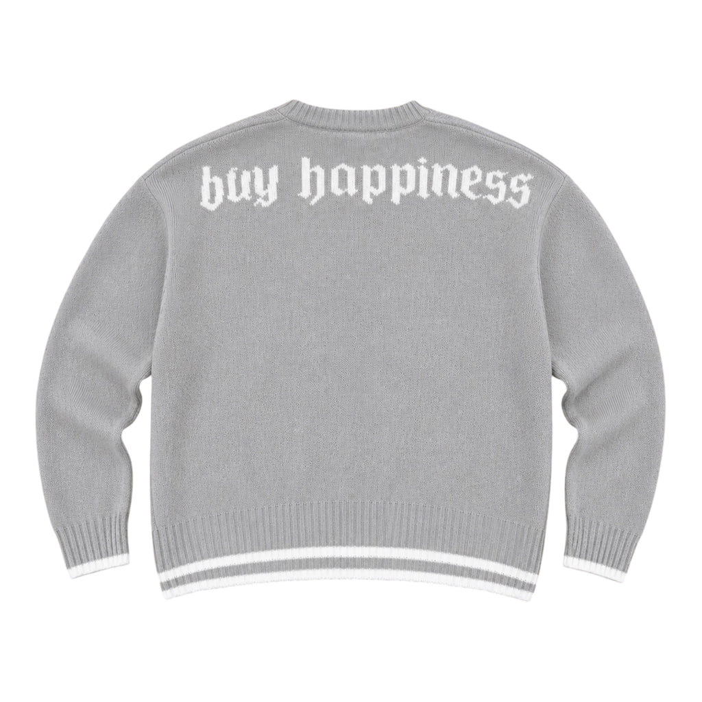 Grey Knit Sweater with Embroidered Graphic – Oversized Fit