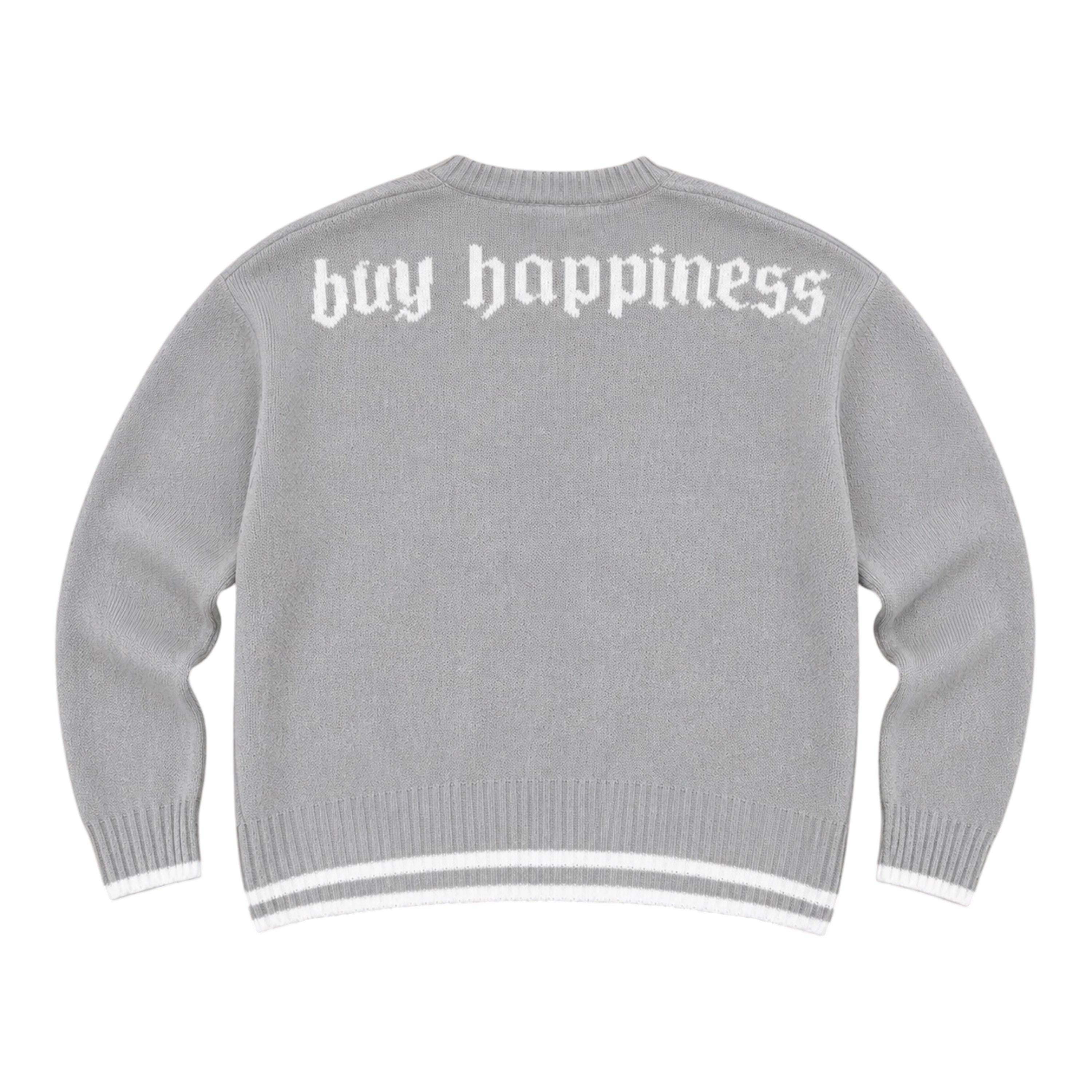 Grey Knit Sweater with Embroidered Graphic – Oversized Fit
